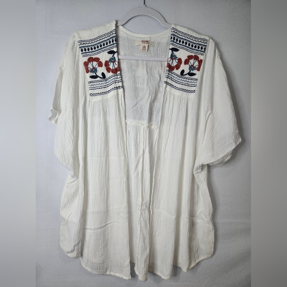 Mossimo Supply Co. Embroidered White Kimono Top Size L/XL Short Sleeve